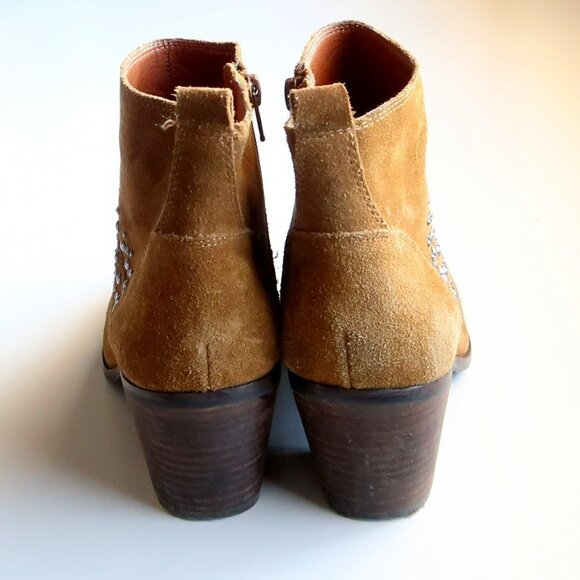 Lucky Brand Latinia Brown Suede Leather Almond Toe Studded Ankle Boots Booties 7 - Picture 7 of 16